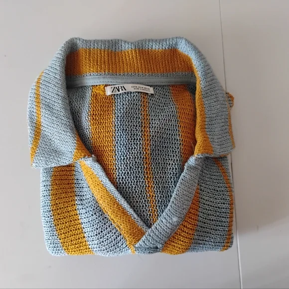 Zara Men Knit Polo with Blue and Yellow Stripes. Size M - Picture 9 of 13